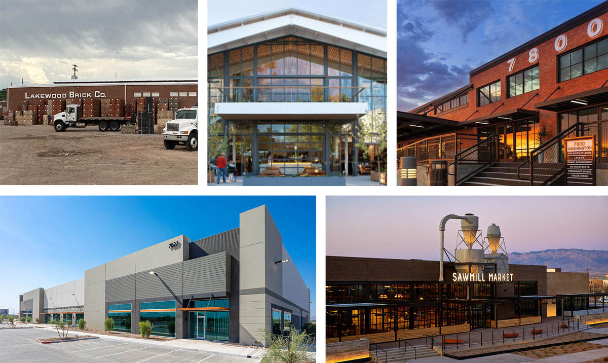 A photo collage of images within and outside of Lakewood, including photos selected by Advisory Group members during a Future Land Use workshop. This collage includes existing Innovation and Production areas in Lakewood such as Lakewood Brick Company.